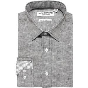 Nick Graham Men's Striated Grid Dress Shirt, Grey (L-XL)