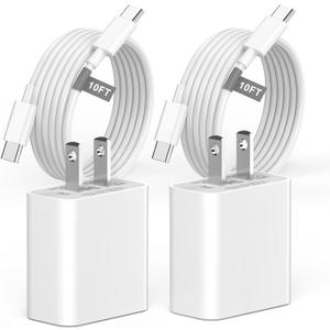 Matsusho iPhone 17 16 Charger Fast Charging 10 FT, 2 Pack 20W USB C Wall Charger Block with 10FT Long Type C to C Charging Cable for iPhone 17/17 Pro/17 Pro Max/Air/16/16 Pro/16 Pro Max/15/15 Pro Max (White)