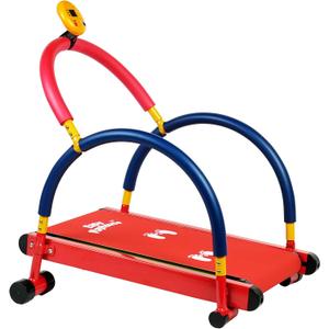 Easy Playhouse: Kids Treadmill - Red & Blue, Manual Self-Propelled Motion, Foam Handlebars, Walk & Jog Pad, Exercise Equipment, LED Display, 150lb Cap