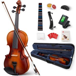 Vangoa Violin 1/4 Size Set Fiddle Outfit, Handcrafted Quarter Starter Acoustic Violins Kit with Solid Wood Side Board Lightweight Hard Case for Beginners Students, Child, Kids, Adults, Right Handed