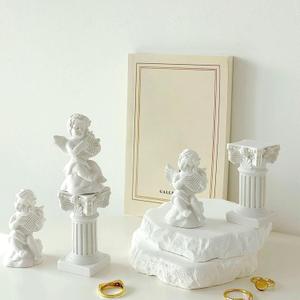 LIYAOLI 4pcs 2.7'' Cherub Decor & 1pcs Roman Decorative Columns Props Shooting,Little Angel Statues for Home Decor Adorable Music Small Angel Figurines
