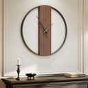 24 inch Wall Clock, Large Wall Clocks for Living Room, Decorative Metal Round Clock Battery-Operated Silent Non Ticking Retro Rustic Arabic Numerals Analog, Bronze Minimal Numberless