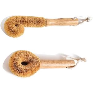 Wodden Cleaning Brush, Bottle Washing Brush, Pan Scrub Brush, Natural Coconut Fiber Brush Head , Sturdy, Deep Cleaning, Eco-Friendly