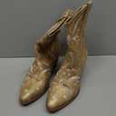 ANJOUFEMME Western Women's Cowboy Cowgirl Boots,Embroidered Round-toe Mid-calf Boots (8, Gold)