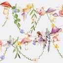 Fairy Mushroom Banner Wildflower Party Decorations Paper Flower Leaves Banner Fairy Garland for Wall Decoration Spring Baby Shower Wedding Backdrop Decorations