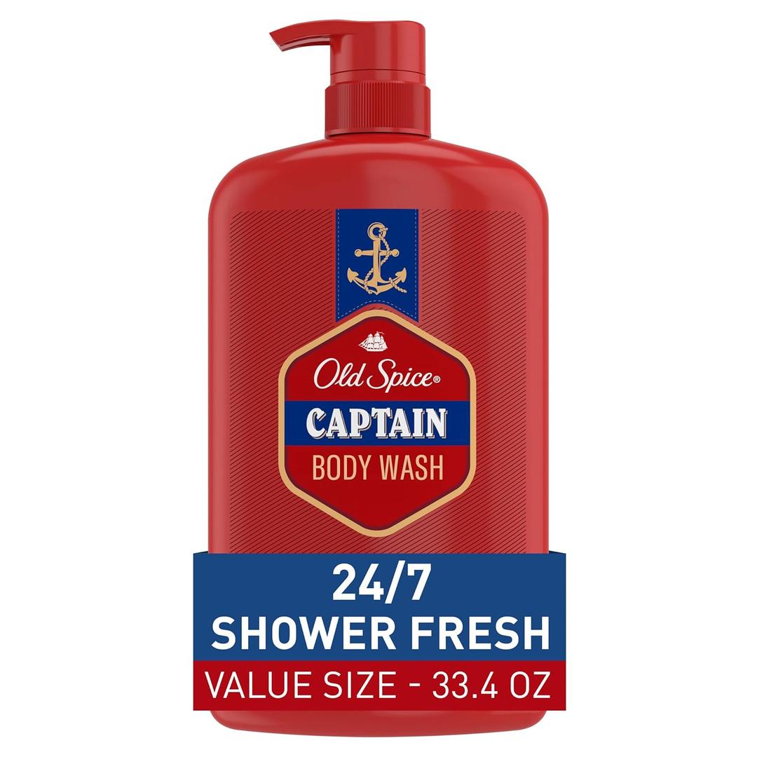 Old Spice Refreshing Body Wash for Men, 3X Defense, 24/7 Shower Fresh with Long Lasting Scent, Red Collection, Captain with Bergamot Scent, 33.4 oz