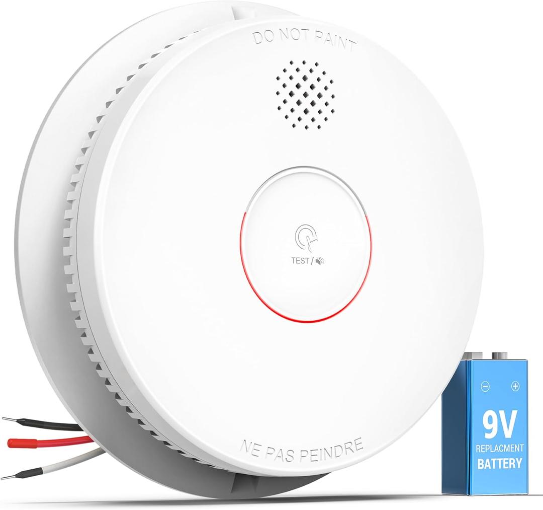 SITERWELL Smoke Detector, Hardwired Interconnected Smoke Detector, Photoelectric Smoke Alarm with 9V Backup Battery, Fire Alarm with Test/Silence Button, ETL-9th Listed, GS562A, 1 Pack