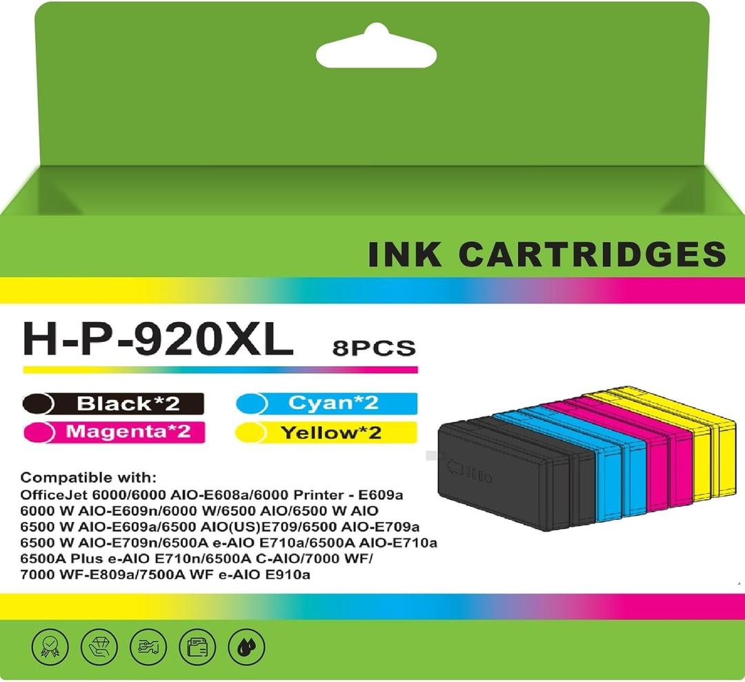 920 920XL Ink Cartridges Compatible with HP 920XL, for HP OfficeJet 6500A 7000 7500 7500A Printers, 8-Pack