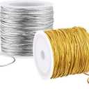 2 Rolls Metallic Elastic Cords Stretch Cord Ribbon Metallic Tinsel Rope for Craft Making Gift Wrapping, 1 mm 55 Yards (Gold and Silver)