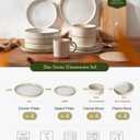 Famiware Star Dinnerware Set with Pasta Bowls, Service for 4 (16pcs), Ribbed Stoneware Plates and Double Bowls Dishes Sets - Chip & Scratch Resistant, Microwave & Dishwasher Safe, Cappuccino White