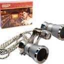 3 x 25 Opera Glasses w/Crystal Clear Optic (CCO) Platinum with Silver Trim w/Necklace Chain by HQRP
