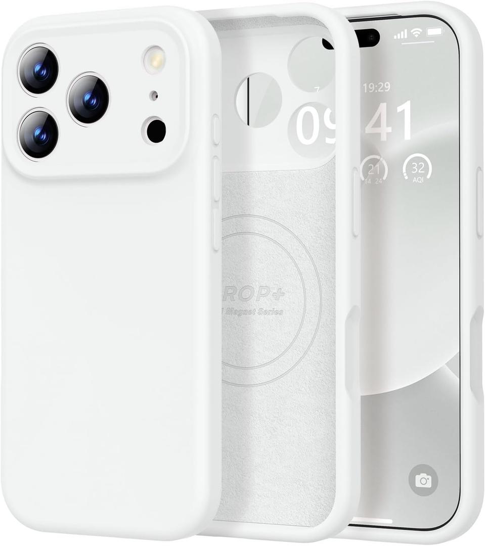Vooii Magnetic for iPhone 17 Pro Case, Compatible with Magsafe (Premium Liquid Silicone) (Integrated Camera Control Button) Full Body Protective Anti-Scratch Microfiber Lining 6.3", White