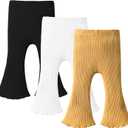 DREAM BUS 3 Pack Baby Girl Pants Toddler Leggings Solid Ribbed Cotton Baby Girls Flare Pants Toddler Bell Bottoms (0-3 Months, #2 Black/White/Yellow)