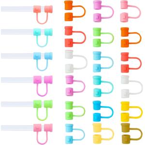 Silicone Straw Tips Cover, 8mm Reusable Straw Covers,Straw Covers Cap,Dust-Proof Straw Toppers,Straw Covers Cap Accessory,Drinking Straw Reusable Straw Tips Lids
 And Head Picture Hanger