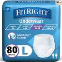 FitRight Super Adult Incontinence Underwear, Maximum Absorbency, Large, 40"-56", 4 Packs of 20 (80 Total)