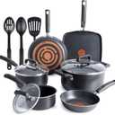 T-fal Signature Nonstick Cookware Set 12 Piece, Oven Broiler Safe 350F, Pots and Pans, Kitchen Cooking Set w/Fry Pans, Saucepans, Saute Pan, Dutch Oven, Griddle, Kitchen, Home, Dishwasher Safe, Black