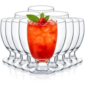 Patelai Set of 11 Clear Glasses 10.5 oz Water Goblet Glass Stemmed Water Glasses for Juice Wine Beer Tea Milk Cold Beverages Drinks Dishwasher Safe