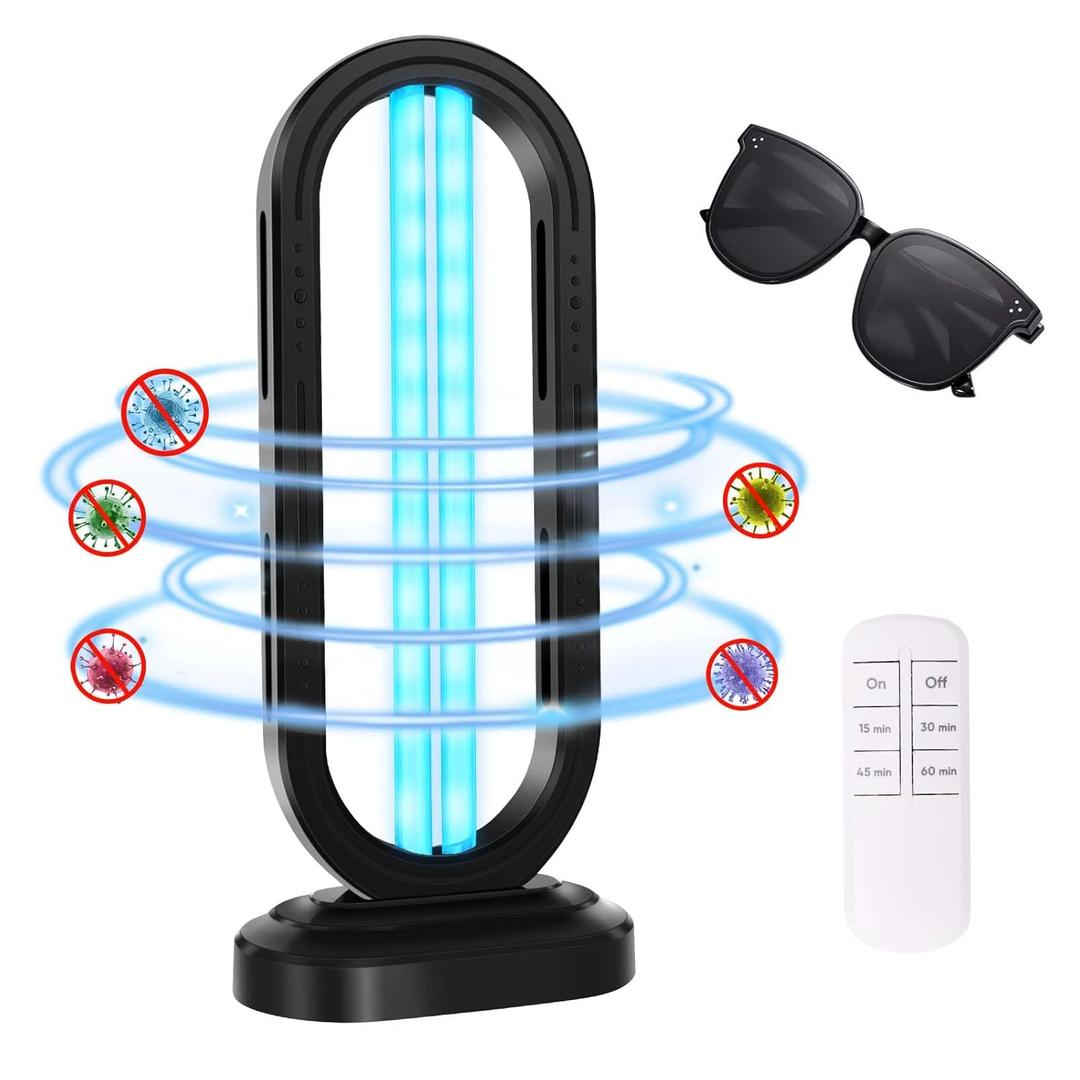 Feefir UV Light Sanitizer,4-Speed Timing and Remote Control UVC Home Disinfection Device,Ultraviolet Light Sanitizer for Dust Mites,UV Lamp for Whole Room,Black