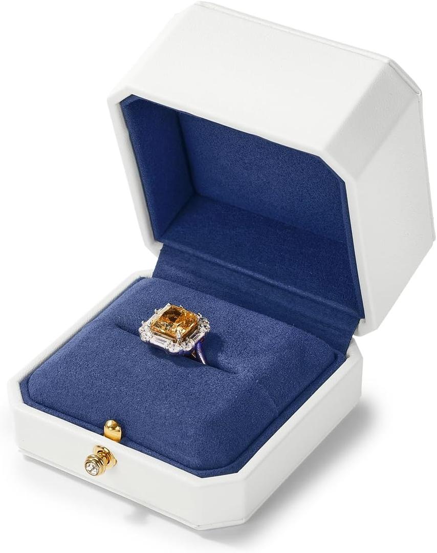 Oirlv Premium Leather Ring Box White Ring Gift Case Microfiber Interior Jewelry Gift Box