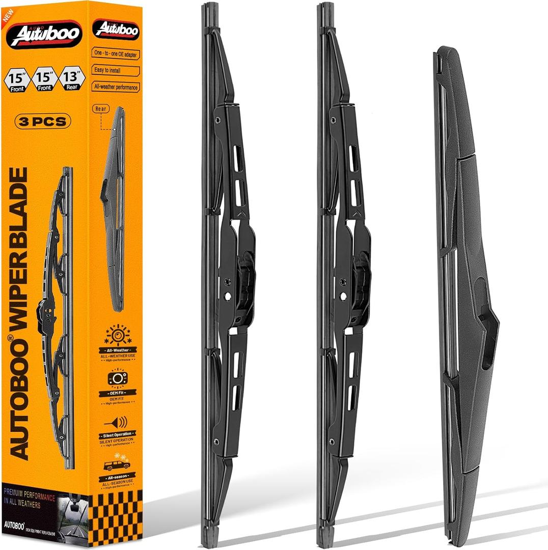 AUTOBOO 15 +15+13 Windshield Wiper Blades Replacement for Jeep Wrangler 2007-2017 -Original Factory Quality (Pack of 3)