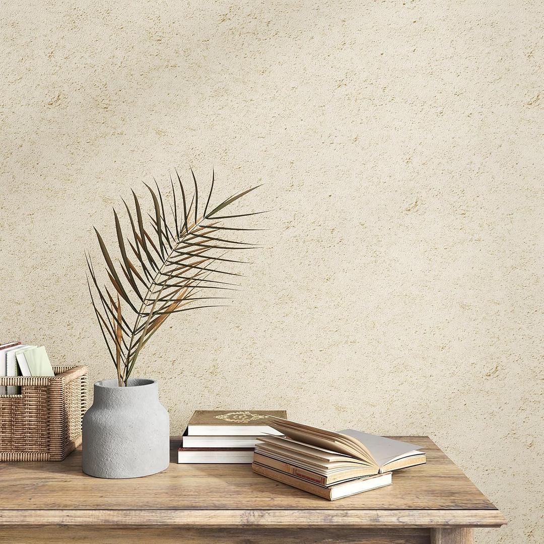 VEELIKE Sandstone Peel and Stick Wallpaper Textured Beige Concrete Wallpaper for Bedroom Bathroom 15.7''x118'' Removable Limewash Wall Paper Self Adhesive Concrete Contact Paper for Walls Countertops