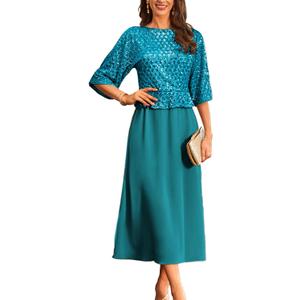 GRACE KARIN Mother of Bride Dresses 2025, 3/4 Sleeve Sequin Dress Maxi, Elegant Wedding Guest Dress Formal Cocktail (Large, Teal Blue) GRACE KARIN Mother of Bride Dresses 2025, 3/4 Sleeve Sequin Dress Maxi, Elegant Wedding Guest Dress Formal Cocktail (Large, Teal Blue)