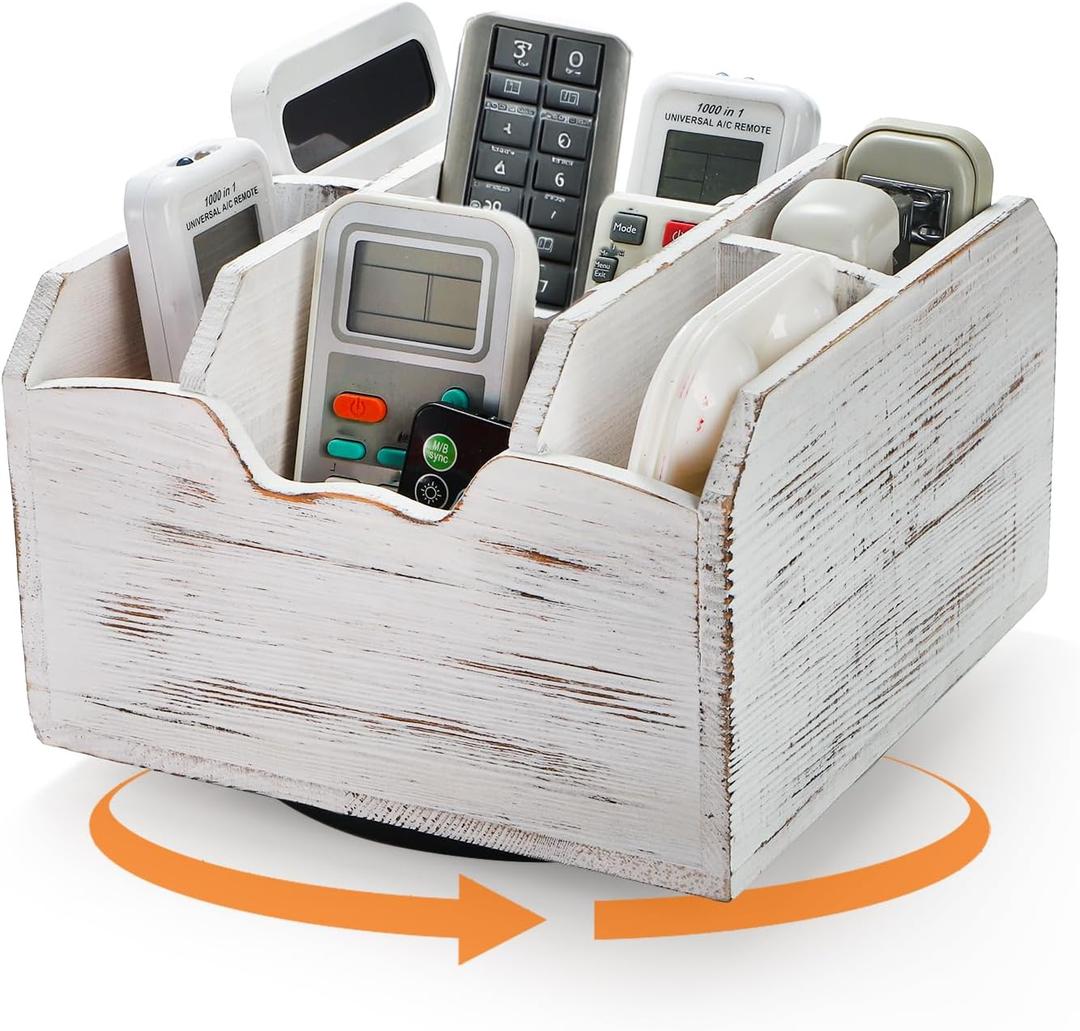 yarlung Vintage Rotating Remote Control Holder, Shabby Chic White Wooden Office Supplies Organizer 7 Compartments, 360 Rotation Multipurpose Storage Caddy for Pens, Art Supplies, TV Media yarlung Vintage Rotating Remote Control Holder, Shabby Chic White Wooden Office Supplies Organizer 7 Compartments, 360 Rotation Multipurpose Storage Caddy for Pens, Art Supplies, TV Media