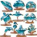 Threehoney 10 Pcs Ocean Wood Table Sign Under the Sea Wooden Tabletop Decor Sea Animal Coastal Beach Table Centerpiece Nautical Block Summer Decoration for Home Party Supplies (Rustic Style)