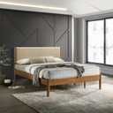 Roundhill Furniture Vichy Rubberwood Platform Bed in Light Walnut, King (Textured Polyester)