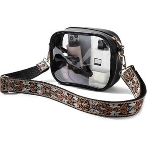 TOBVZOO Clear Bag Stadium Approved, Crossbody Transparent Bag for Concerts Sports Events, Purses for Men & Women (Black - Vintage Jacquard Strap)