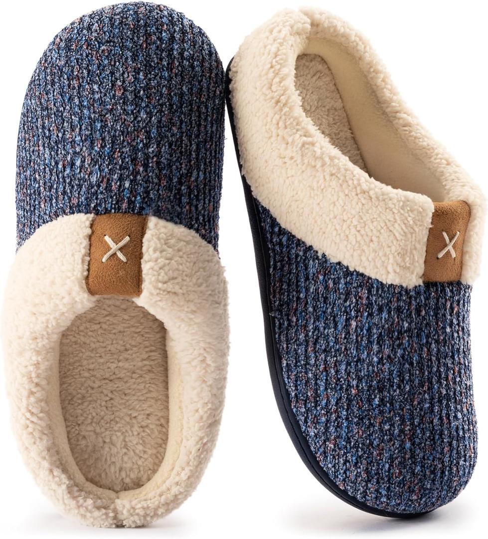 ULTRAIDEAS Women's Indoor Bedroom Slipper with Memory Foam, Gift for Women, Wool-Like House Shoe with Anti-Skid Rubber Sole for Ladies (8.5, Light Blue)