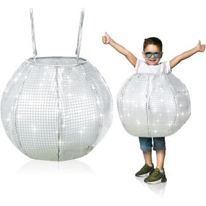 Coume Halloween Disco Ball Costume Shining Disco Outfit Shiny Mirror Ball Costume for 70s Dance Party (Kid Size)