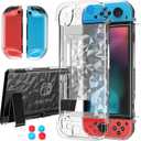 HEYSTOP Case Compatible with Nintendo Switch with Protective Film, Transparent Case for Nintendo Switch with Switch Protective Film and Grip Cover, Shock Absorption and AntiScratch