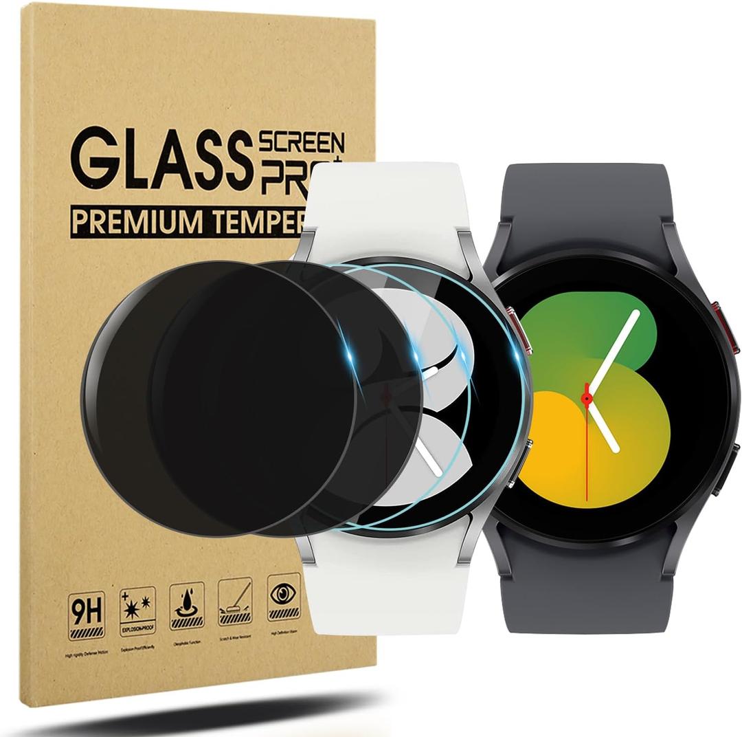 Suoman 2+2 Pack for Samsung Galaxy Watch 7/6/5/4 (40mm) Privacy Screen Protector, [Anti peeping] 9H Hardness Tempered Glass Screen Protective Film