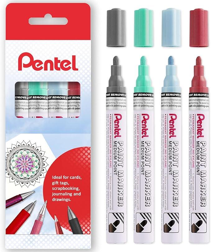 Pentel Permanent Pigment Ink Paint Marker Pens - MMP10 - Contained in Cardboard Wallet (Pearl Wallet of 4)