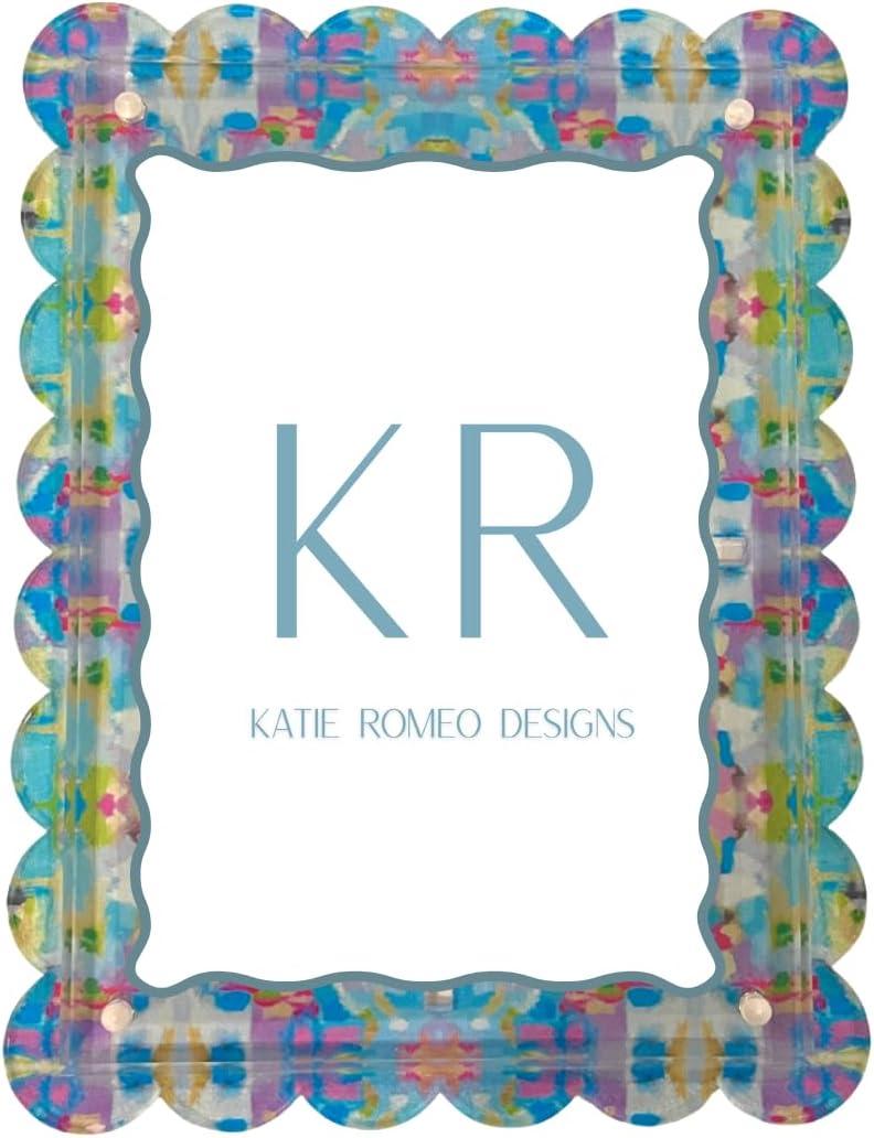 Scalloped Magnetic Acrylic Picture Frame, Multicolor Pink and Blue, 5x7, Colorful Abstract Art Pattern, Holds Vertical or Horizontal Photos