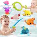 Dwi Dowellin Bath Toy for Toddlers ,Bathtub Toy with Floating Mold Free Swimming Toys and Stacking Cups,Magnetic Fishing Game for Toddles and Babies