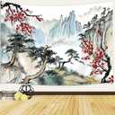 JAWO Cherry Blossom Japanese Wall Tapestry - Nature Landscape Decor for Living Room Home (80X60 inch, Blue)
