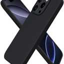 ORNARTO Compatible with iPhone 16 Pro Case 6.3", Slim Liquid Silicone 3 Layers Soft Gel Rubber Shockproof Protective Case with Anti-Scratch Microfiber Lining-Black
