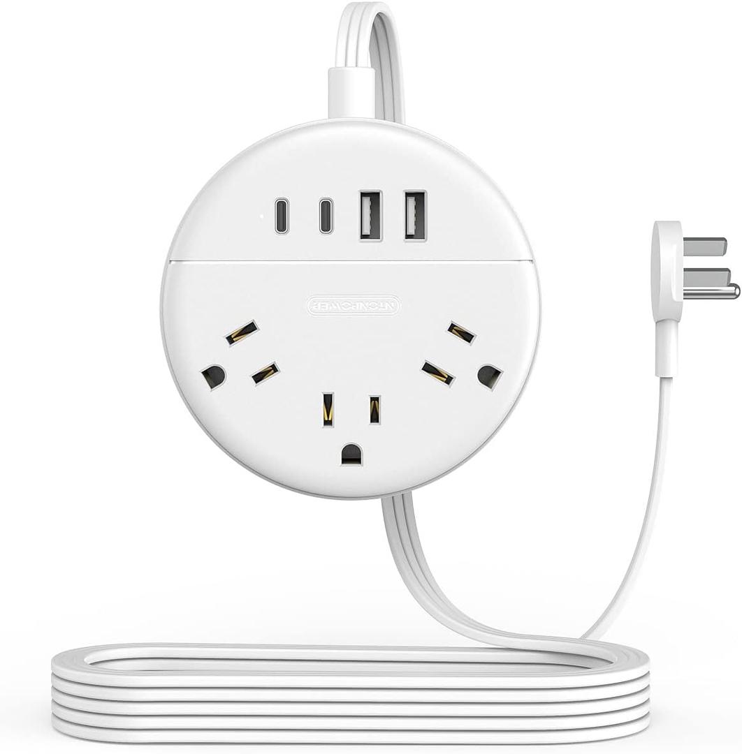 Flat Extension Cord 10 ft, NTONPOWER Flat Plug Power Strip with 3 Outlets 4 USB Ports(2 USB C),Ultra Thin Extension Cord Under Carpet, Mountable, Outlet Extender Long Cord for Home Office, Dorm Room (10 ft)