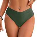 Fanuerg Women's Bikini Bottom Cross V Cut Front Swimsuit Full Coverage Bathing Suit Bottoms Green XL