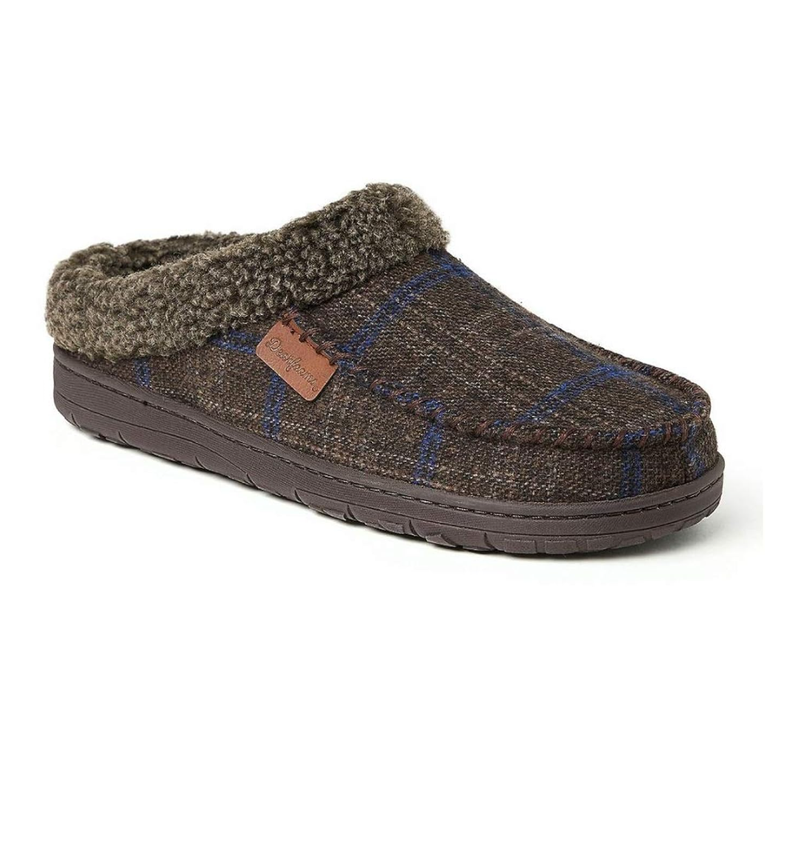 Dearfoams Men's MFS Clog W/Whipstitch & Mf Slipper Brown Plaid Medium 9-10