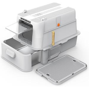 Wooaidagg Enclosed Stainless Steel Cat Litter Box with Odor Control, Modular Design with Drawer and Flip Door, Easy to Clean and Wash,Non-Stick Interior,Extra Large Size Fits All Cats(Light Grey)