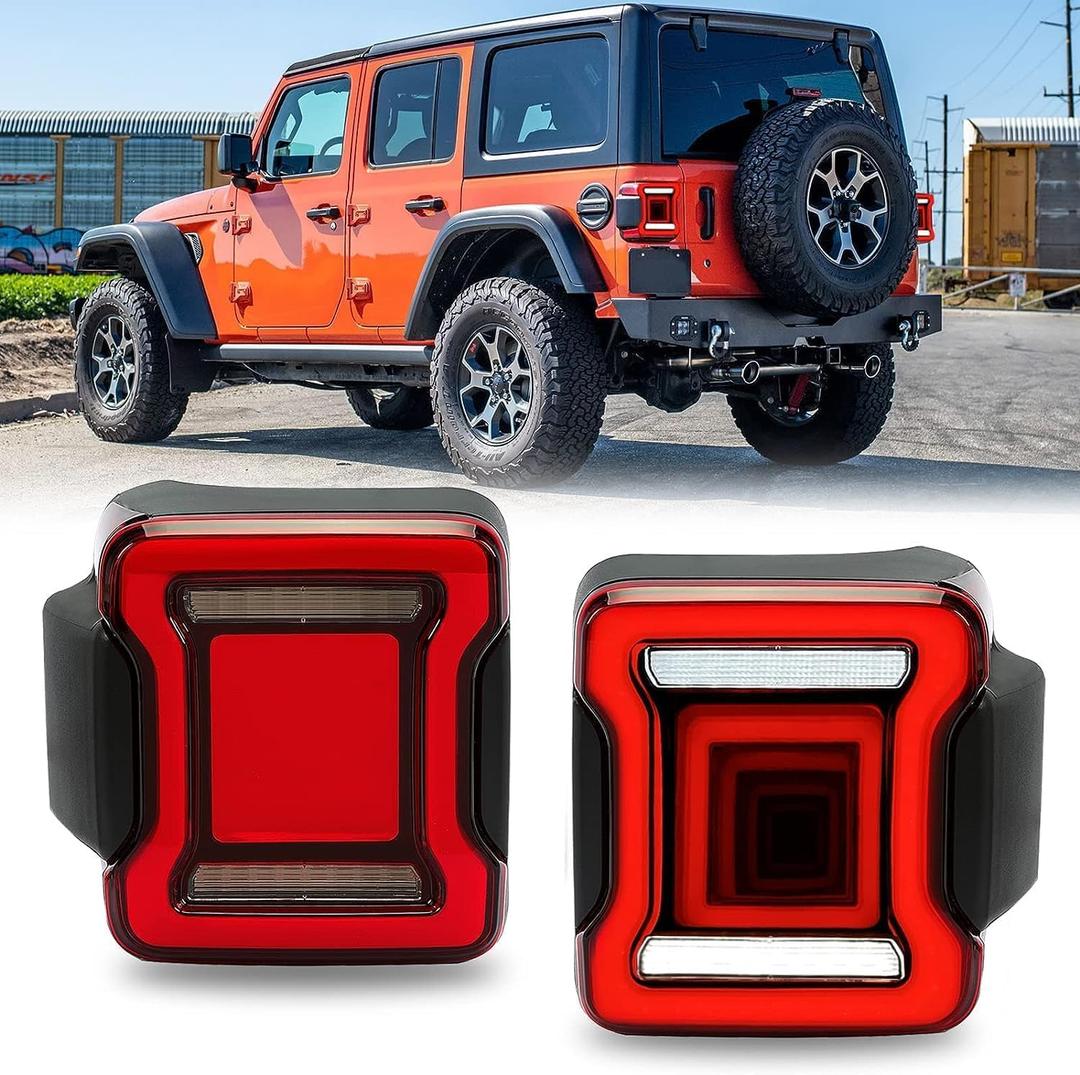 LED Tail Lights for 2018 2019 2020 2021 2022 2023 Jeep Wrangler JL with Running & Brake & Turn Signal & Reverse Lights - 2PCS