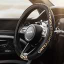 Road Comforts Steering Wheel Cover - Made with PVC Leather and Leopard Fabric - Universal 14 1/2 Inches to 15 Inches for Most Automotive Steering Wheel - Cheetah Print - Black
