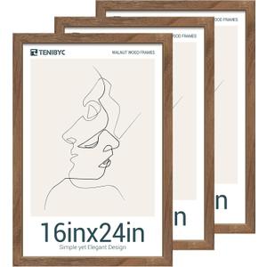 16x24 Poster Frame 3 Pack - Brown Walnut, Natural Solid Wood Picture Frame, Wall Gallery Frame