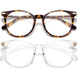 Gaoye 2 Pack Blue Light Blocking Glasses, Retro Round Eyewear Frame Anti Eyestrain Computer Glasses for Women Men - GY1688 (Tea Leopard+Transparent)