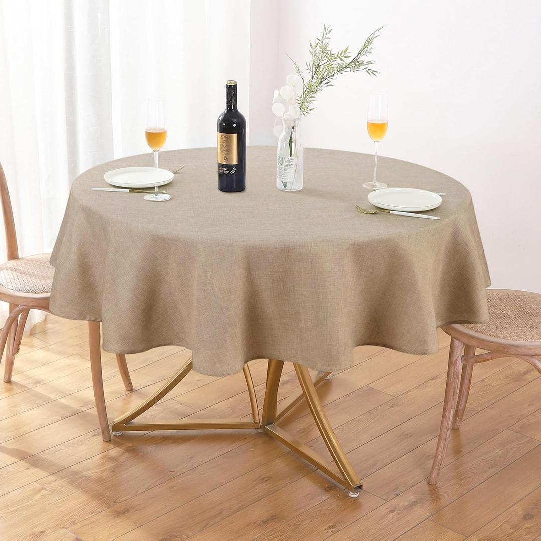 AUSSPVOCT Textured Linen 60 Inch Round Tablecloth Up to 48" Tables, Waterproof Spill-Proof Wipeable Round Table Cloth Wrinkle Free Circle Dining Table cover for Birthday Farmhouse Spring Easter Decor