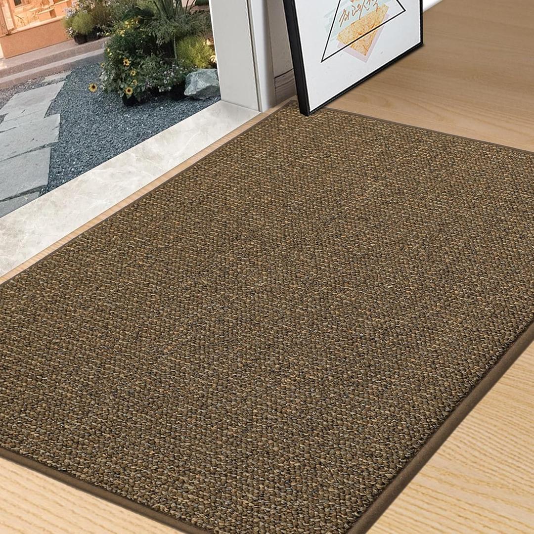 BEQHAUSE Dirt Trapper Door Mat 32" x 48", Non-Slip Washable Doormats Entrance Mat, Dirt Resistant and Absorbent Welcome Mat, Low Profile Floor Mats for Front Back Door and Entryway, Brown