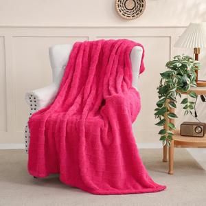 Hot Pink Fleece Throw Blanket 50”×60” for Couch Sofa Bed,Super Soft Cozy Plush Microfiber Flannel Blanket with 3D Checkered Design Lightweight for Adults Woman Girls